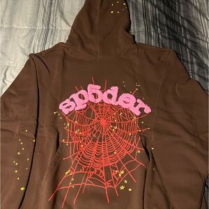 Brown Hoodie with Pink and Yellow Graphic